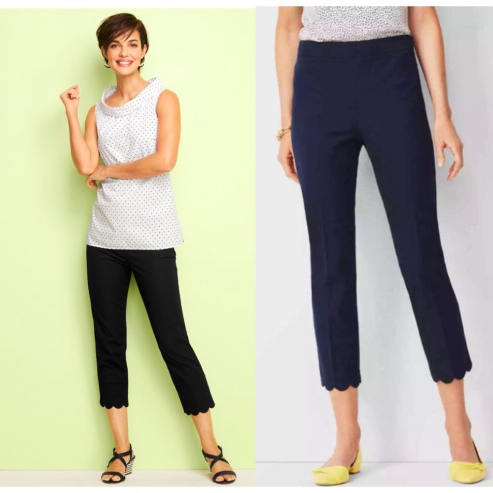 TALBOT'S CHATHAM SCALLOP HEM CROPPED PANTS - NAVY - SZ 10 - GUC